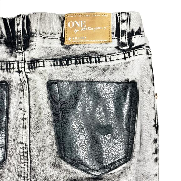 ONE by ONE TEASPOON Harley Killers Drop Crotch Leather Pocket Crop Jeans Size 24 - Picture 7 of 10